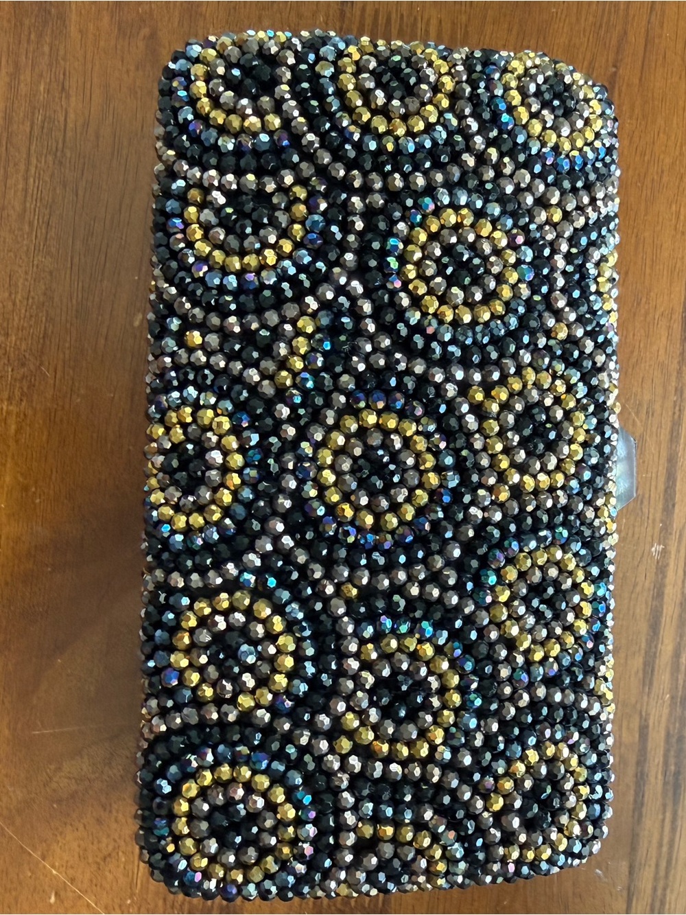Sondra Roberts Black and Gold Beaded Phone Case Wallet